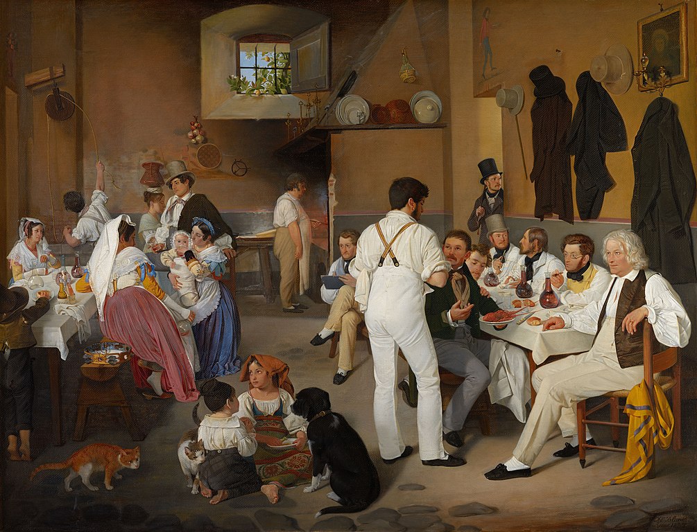 Ditlev_Blunck_-_Danske_kunstnere_på_et_romersk_osteri,_version_II